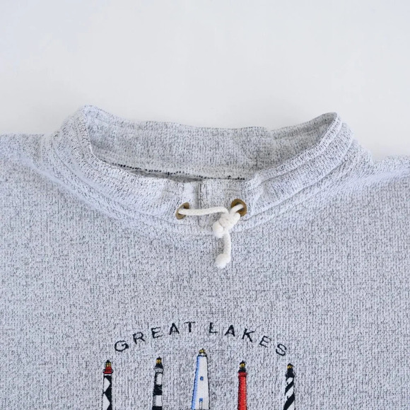 VTG 90S Gray Embroidered Great Lakes Mi Nautical  Light Towers Pull Over Sweater - Picture 9 of 9